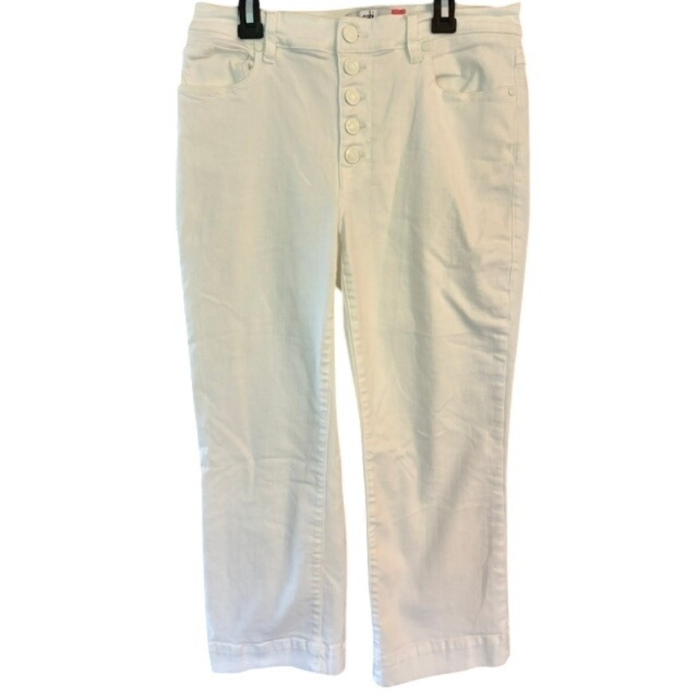 Cabi Palm Beach Crop Jeans Women 6 White Excellent High Rise Button Fly 6494 - Picture 2 of 8